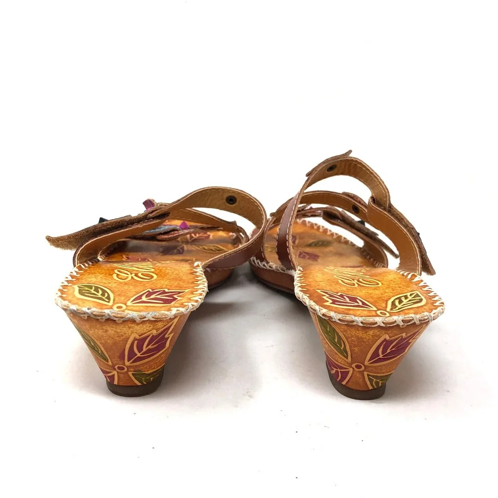Elite by Corkys Womens 7 Anna Wedge Sandals Brown Floral Tooled Leather Boho